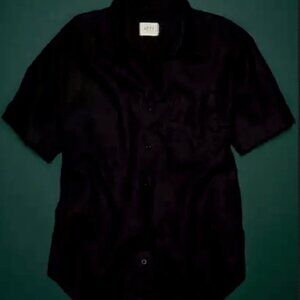 New Women's American Eagle 100% Linen Boyfriend Button-Up Shirt Black - Small
